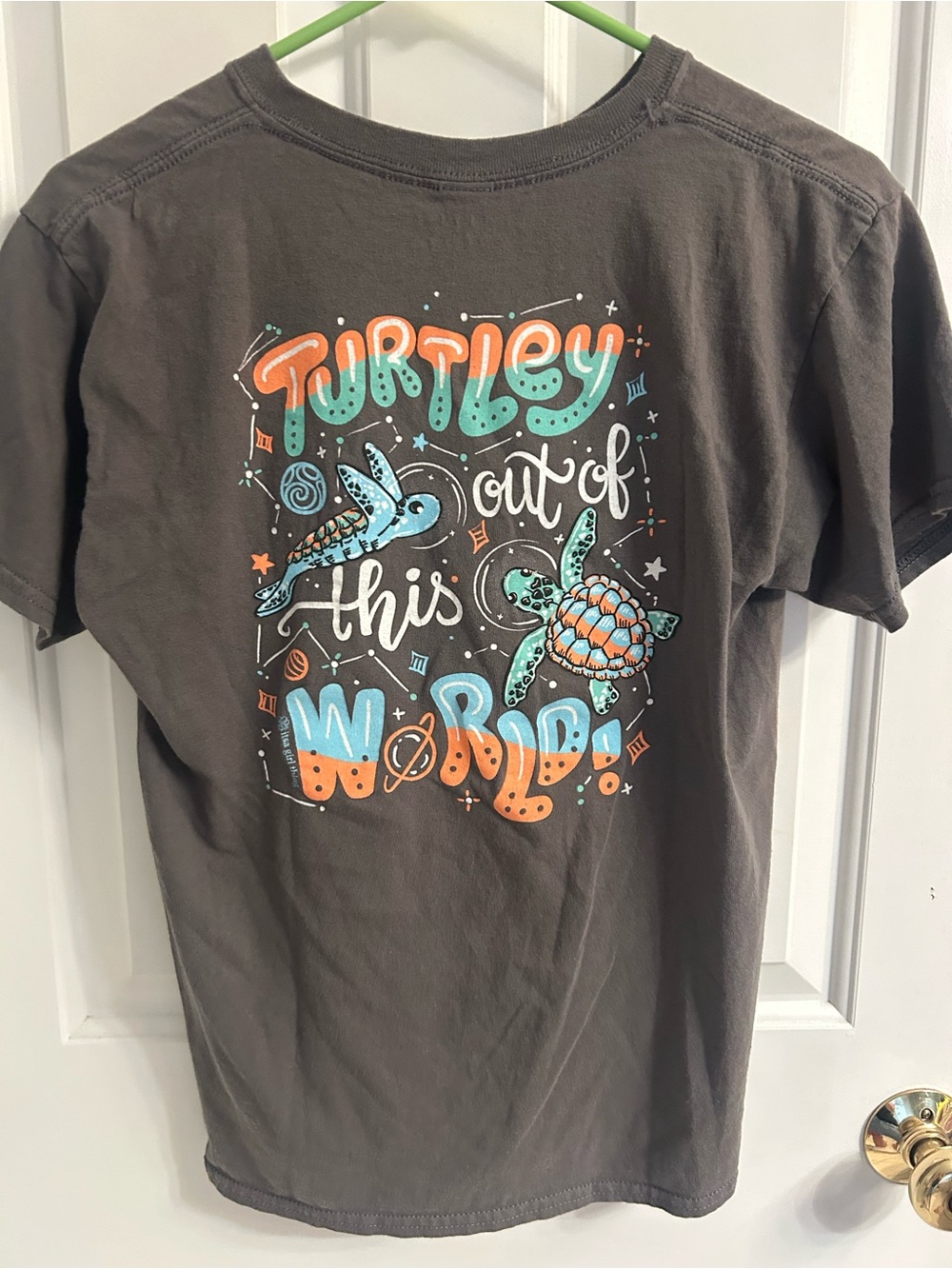 Itsa Girl Thing Charcoal with Teal & Orange Turtle Graphic Tee